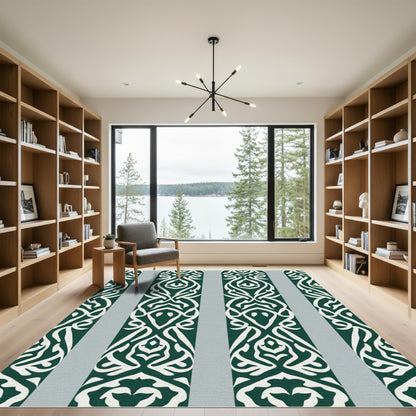 Elegant Teal White Cursive Stripe Rug