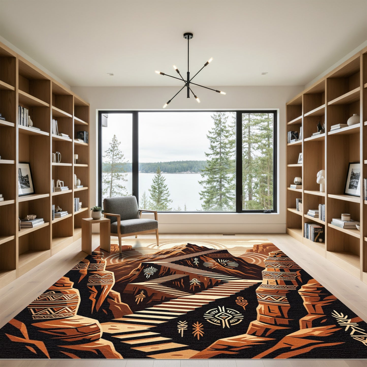 Earthy Terracotta Mountain Staircase Geometric Rug