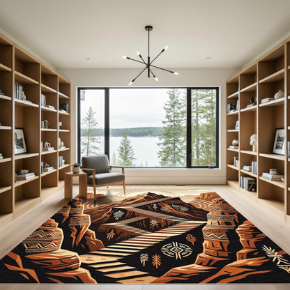 Earthy Terracotta Mountain Staircase Geometric Rug