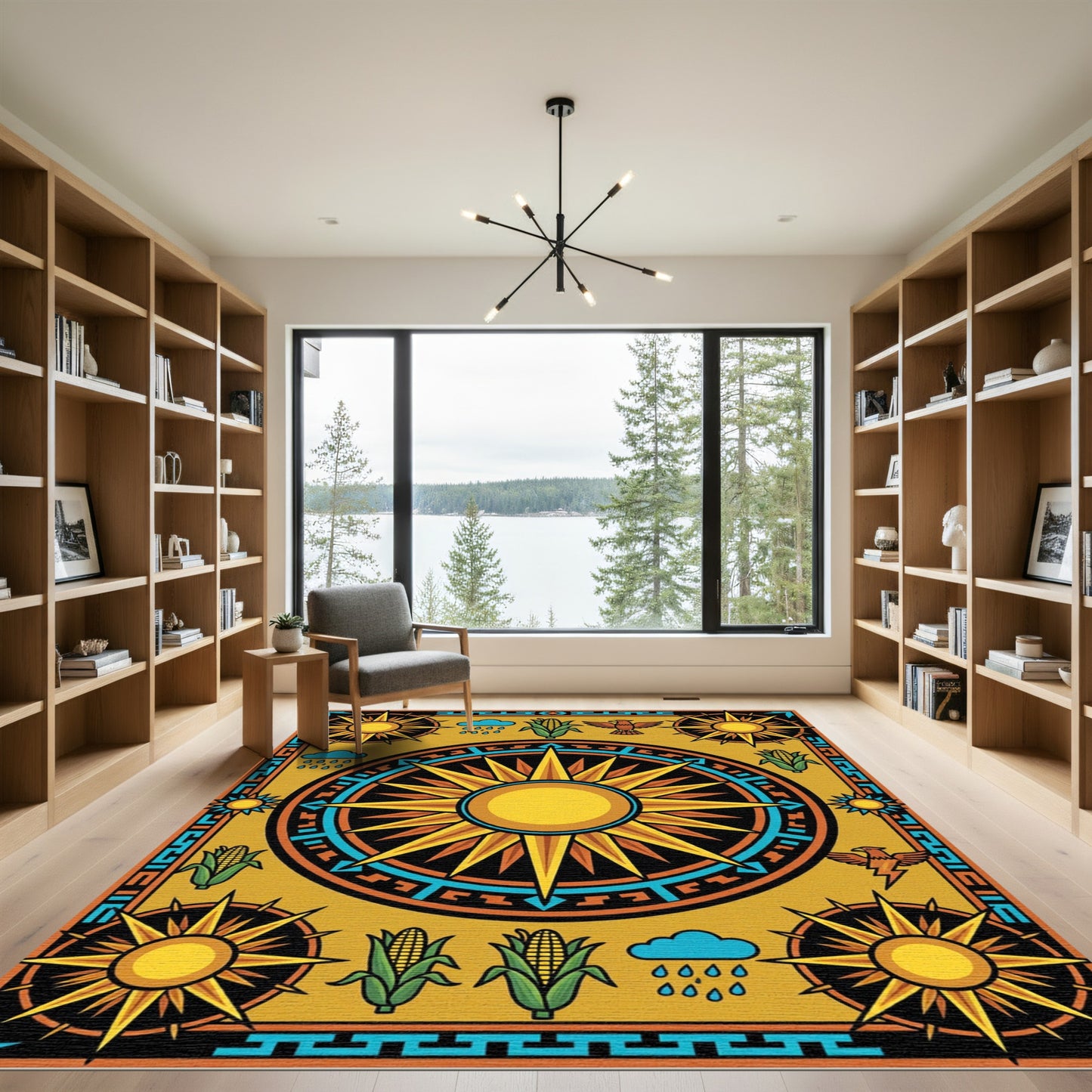 Golden Sun Celestial Corn Harvest Art Rug