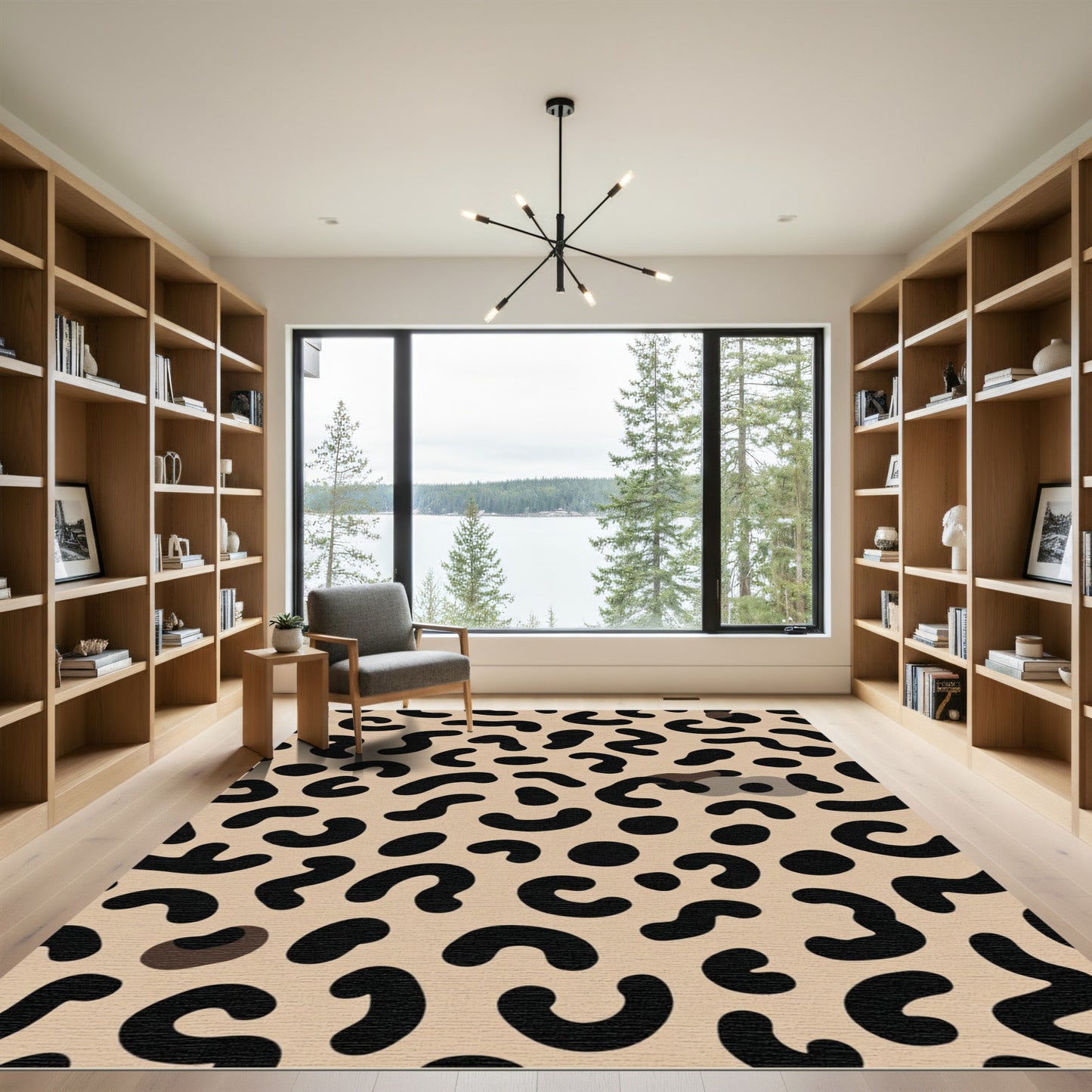 Chic Beige Black Leopard Spots Rug