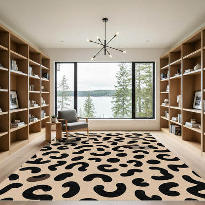 Chic Beige Black Leopard Spots Rug