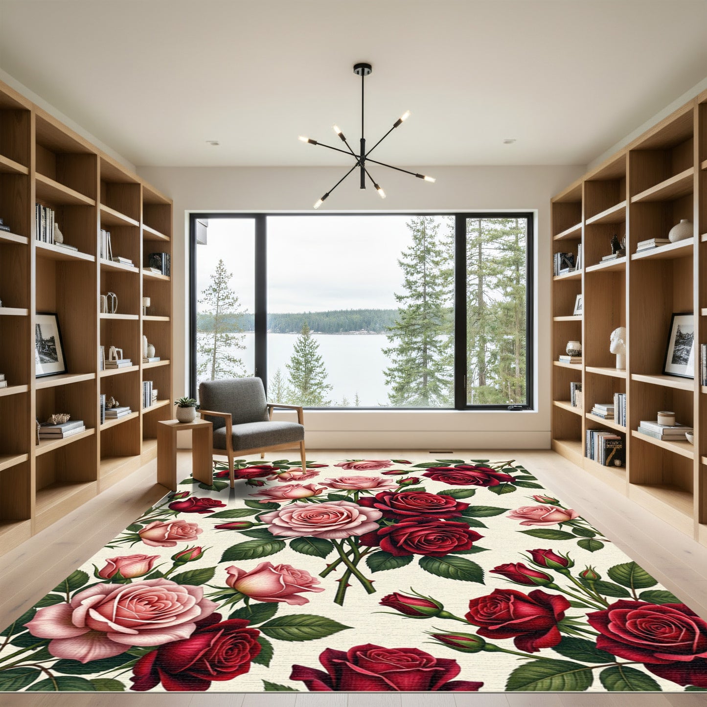 Crimson Pink Rose Garden Garland Rug