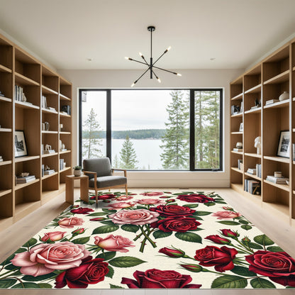 Crimson Pink Rose Garden Garland Rug