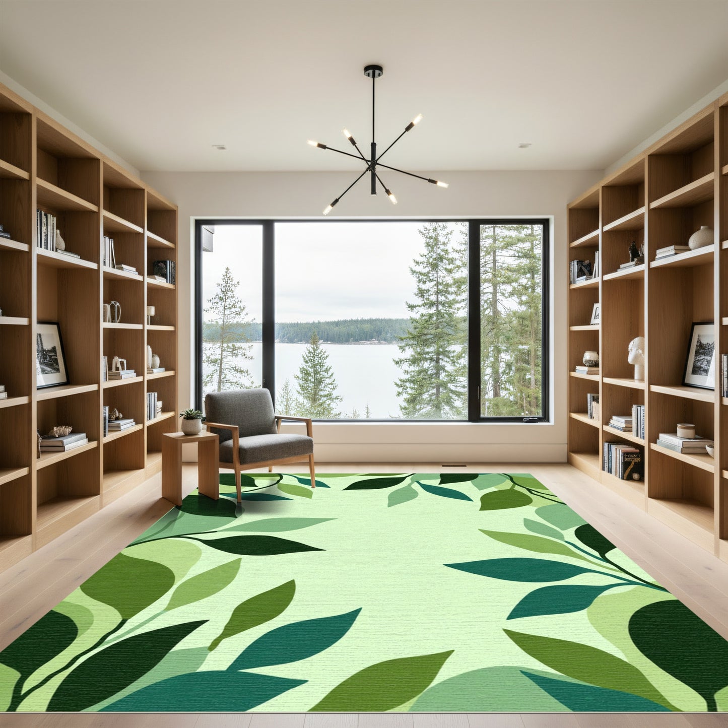 Vibrant Green Lush Foliage Framing Rug
