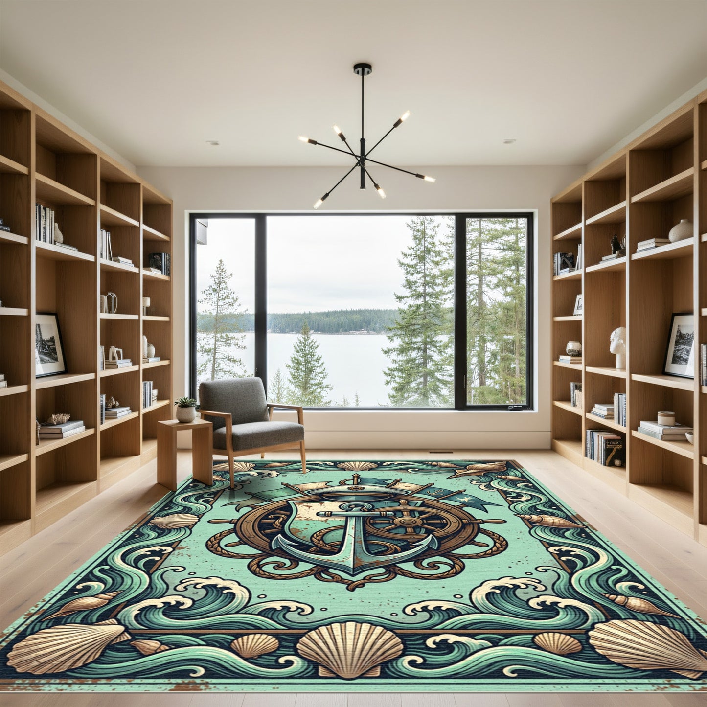 Nautical Anchor Sea Shell Cream Teal Rug