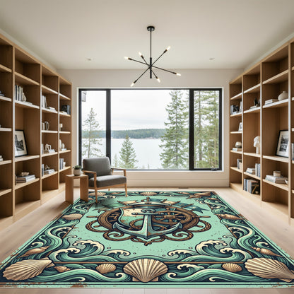 Nautical Anchor Sea Shell Cream Teal Rug