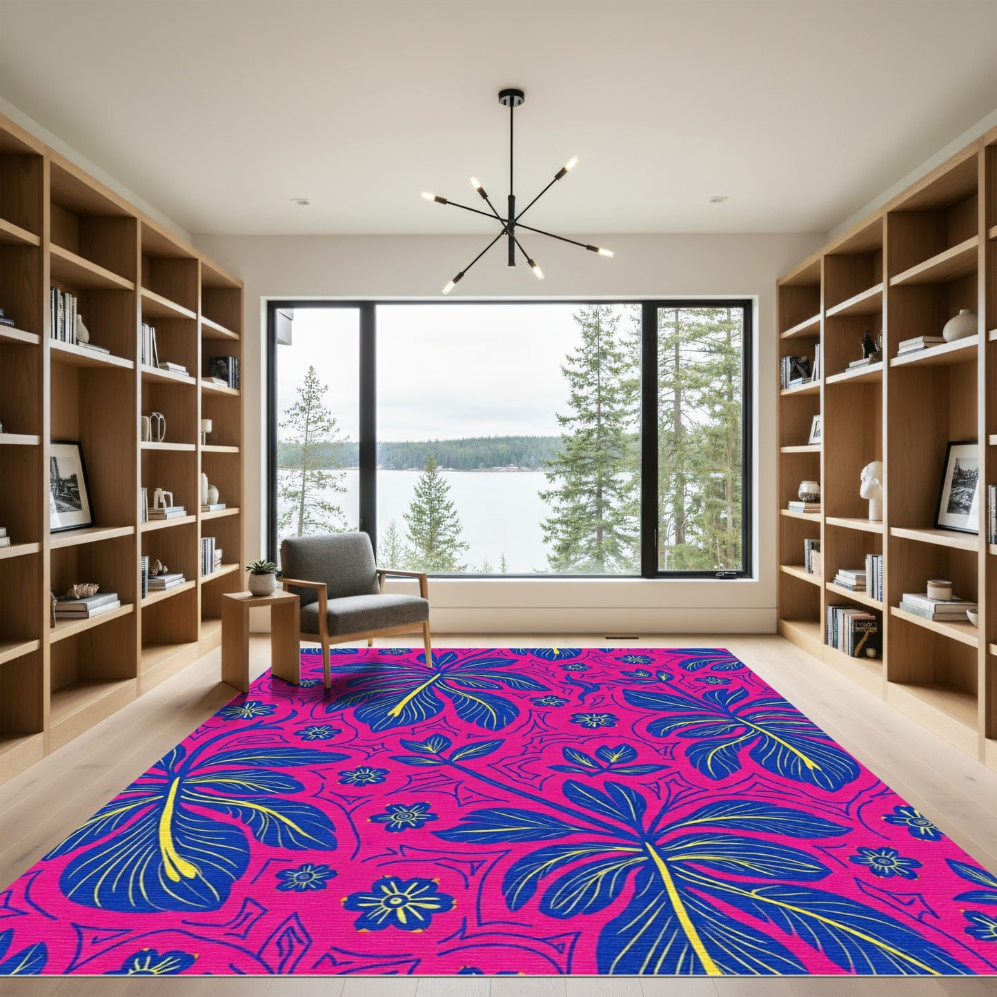 Bold Fuchsia Tropical Leaf Medley Rug