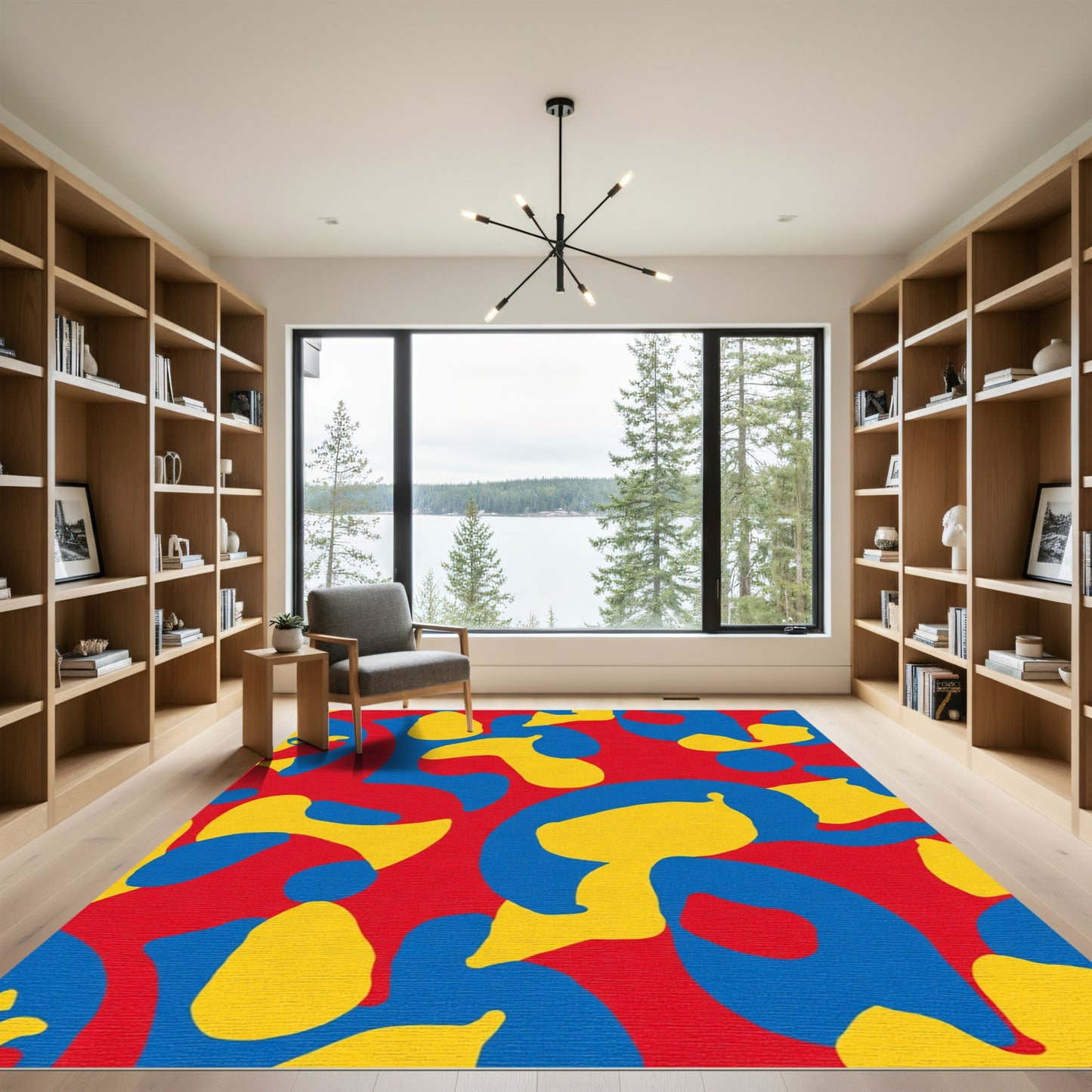 Abstract Red Yellow Blue Amorphous Shapes Rug