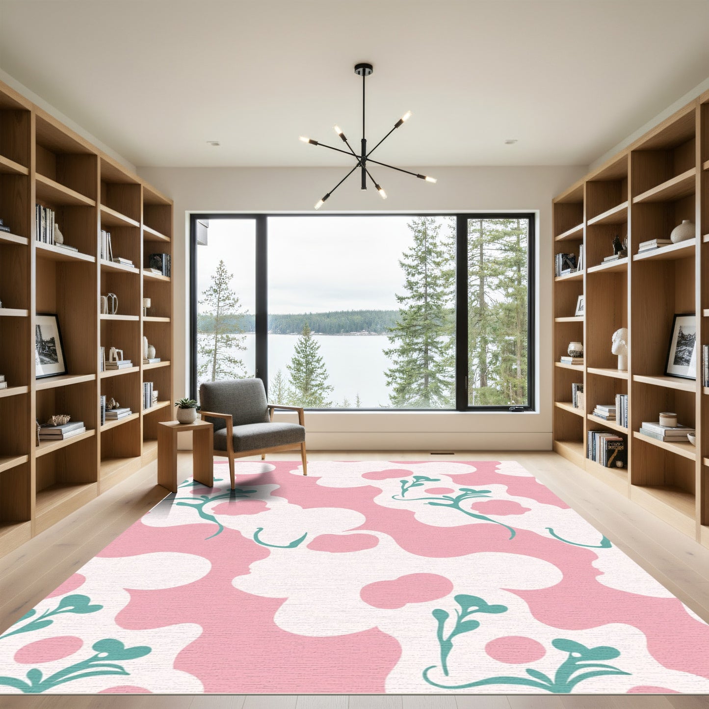 Soft Pink Silhouette Floral Botanical Rug