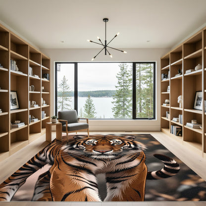 Bold Orange Tiger Face Portrait Rug