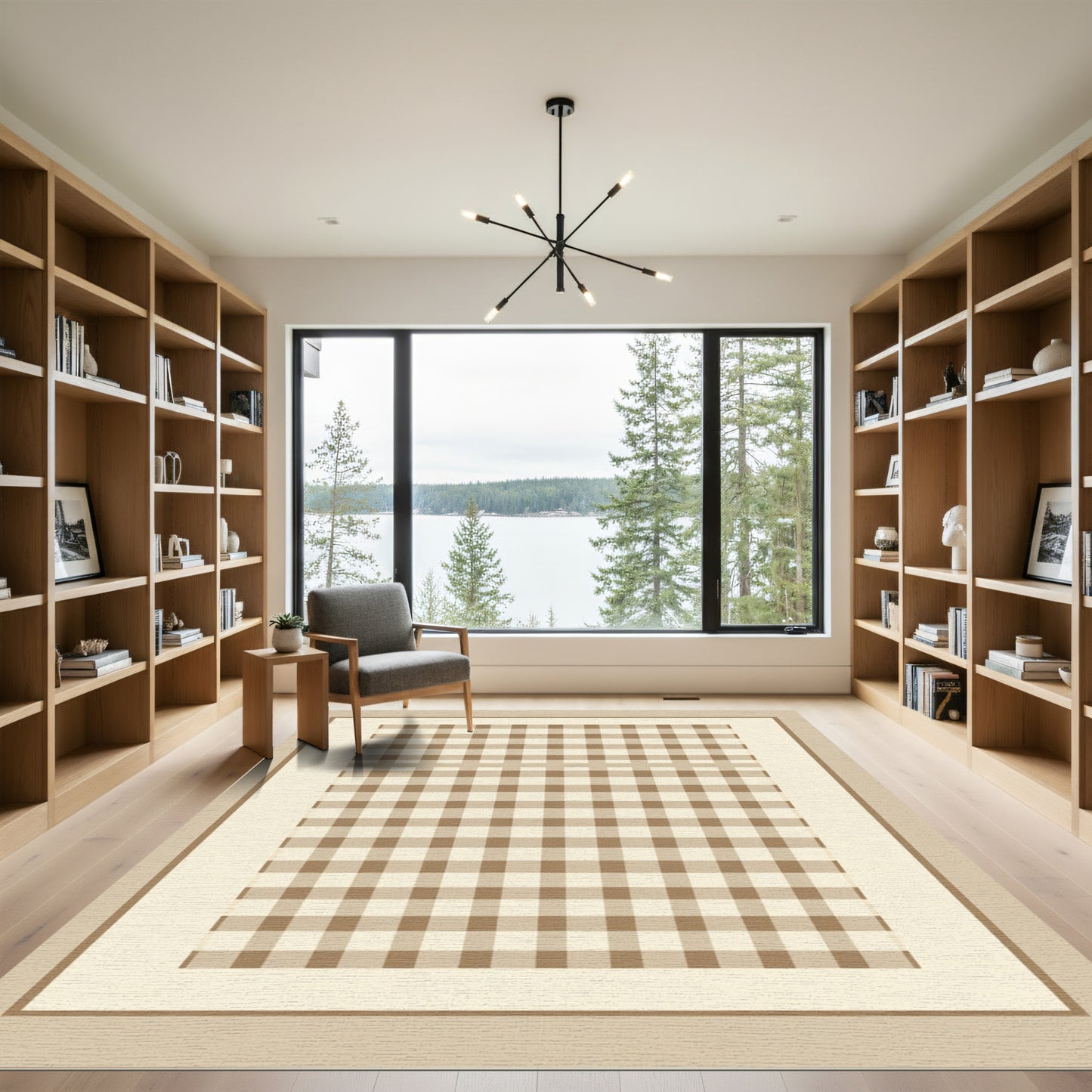Classic Beige Gingham Checkered Rug