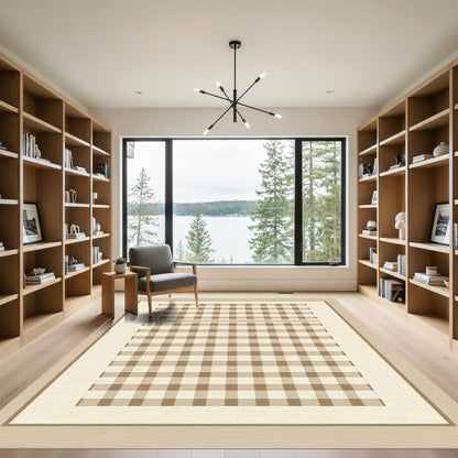 Classic Beige Gingham Checkered Rug