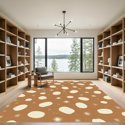 Earthy Ochre Abstract Spots Stars Rug