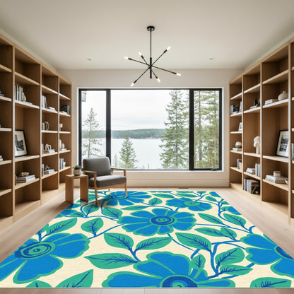 Bold Blue Floral Vine Composition Rug