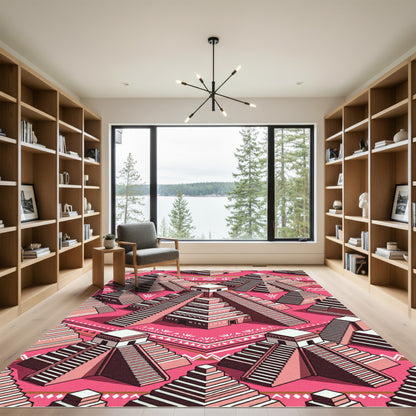 Pink Pyramid Architectural Terrace Motif Rug