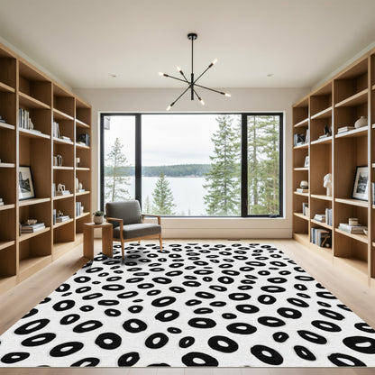 Abstract Black Oval Spot Print Rug