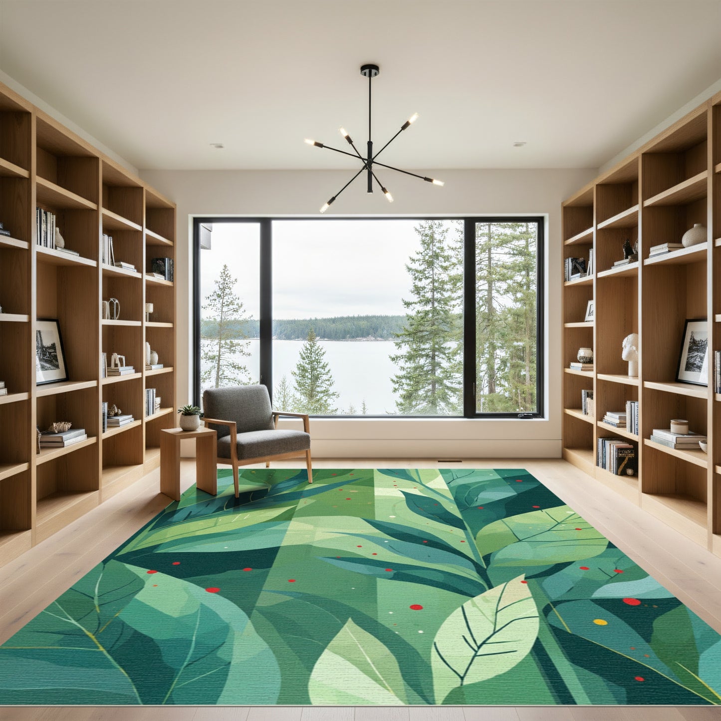 Abstract Green Leafy Grove Red Dots Rug
