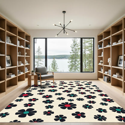 Abstract Black Flower Scatter Rug