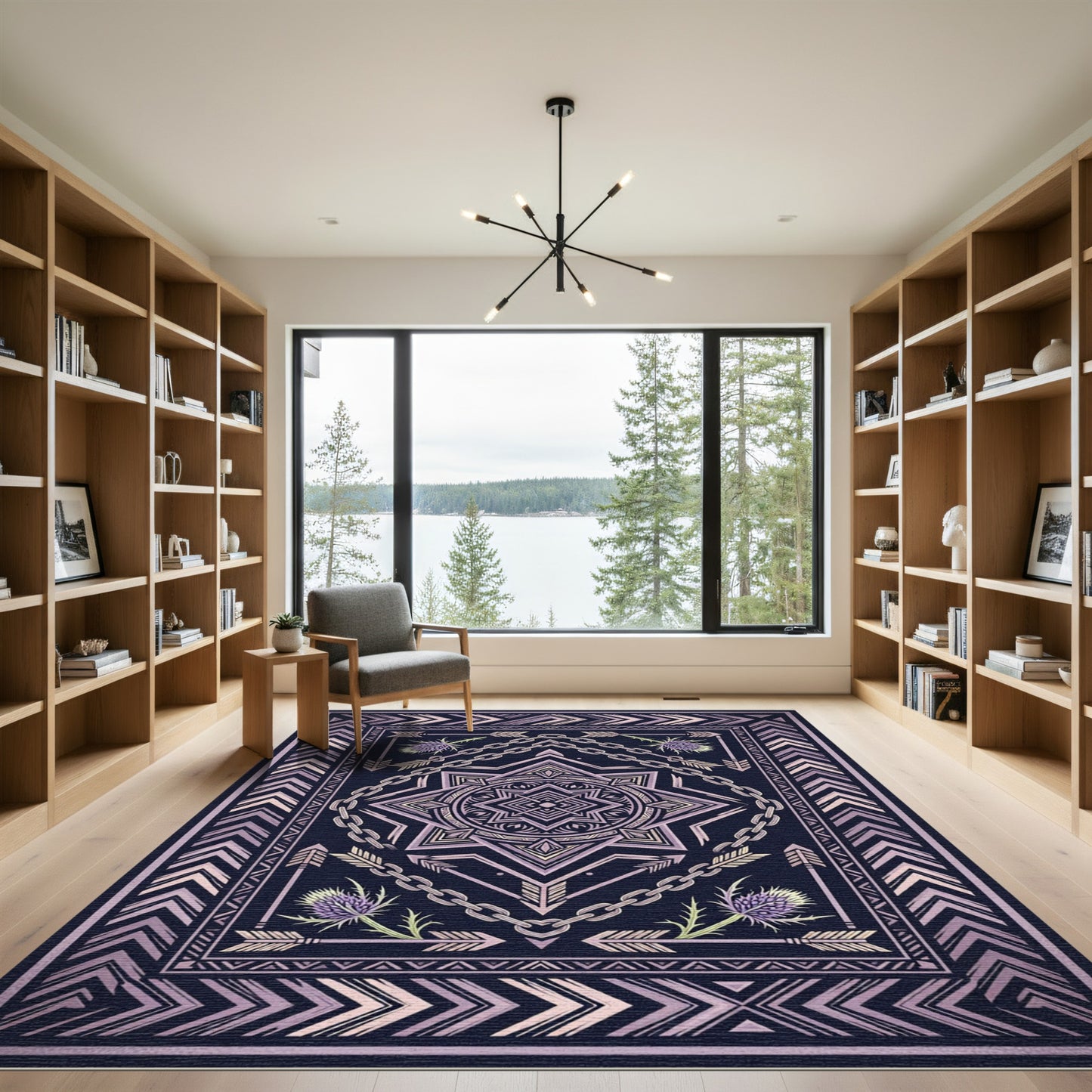 Purple Thistle Chain Arrow Mandala Rug