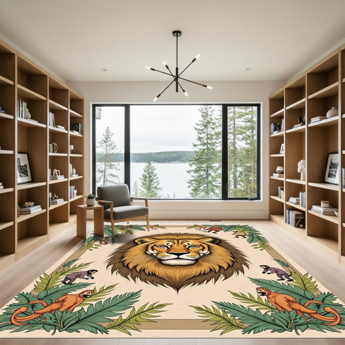 Golden Lion Monkey Jungle Scene Rug