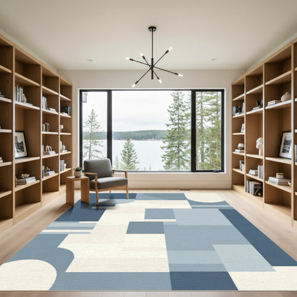 Cool Blue Abstract Geometric Composition Rug