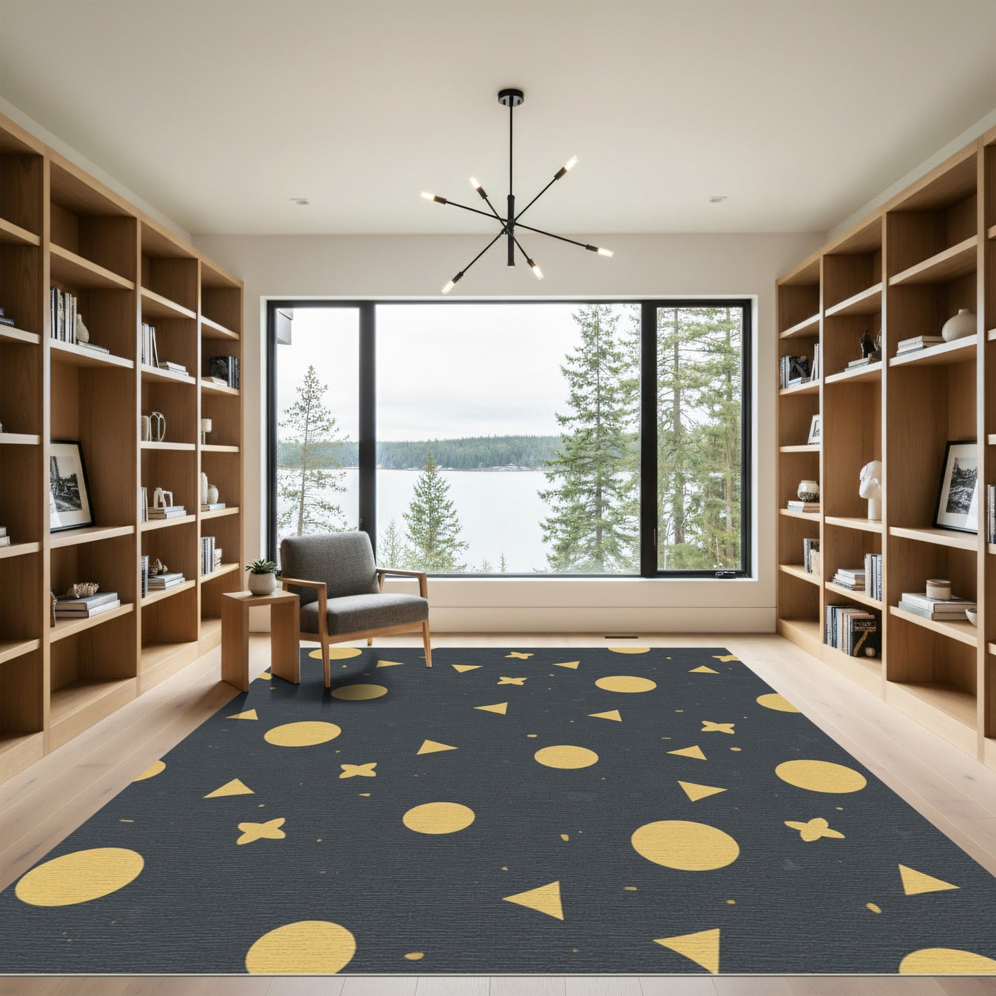 Golden Geometric Shapes Scattered Rug