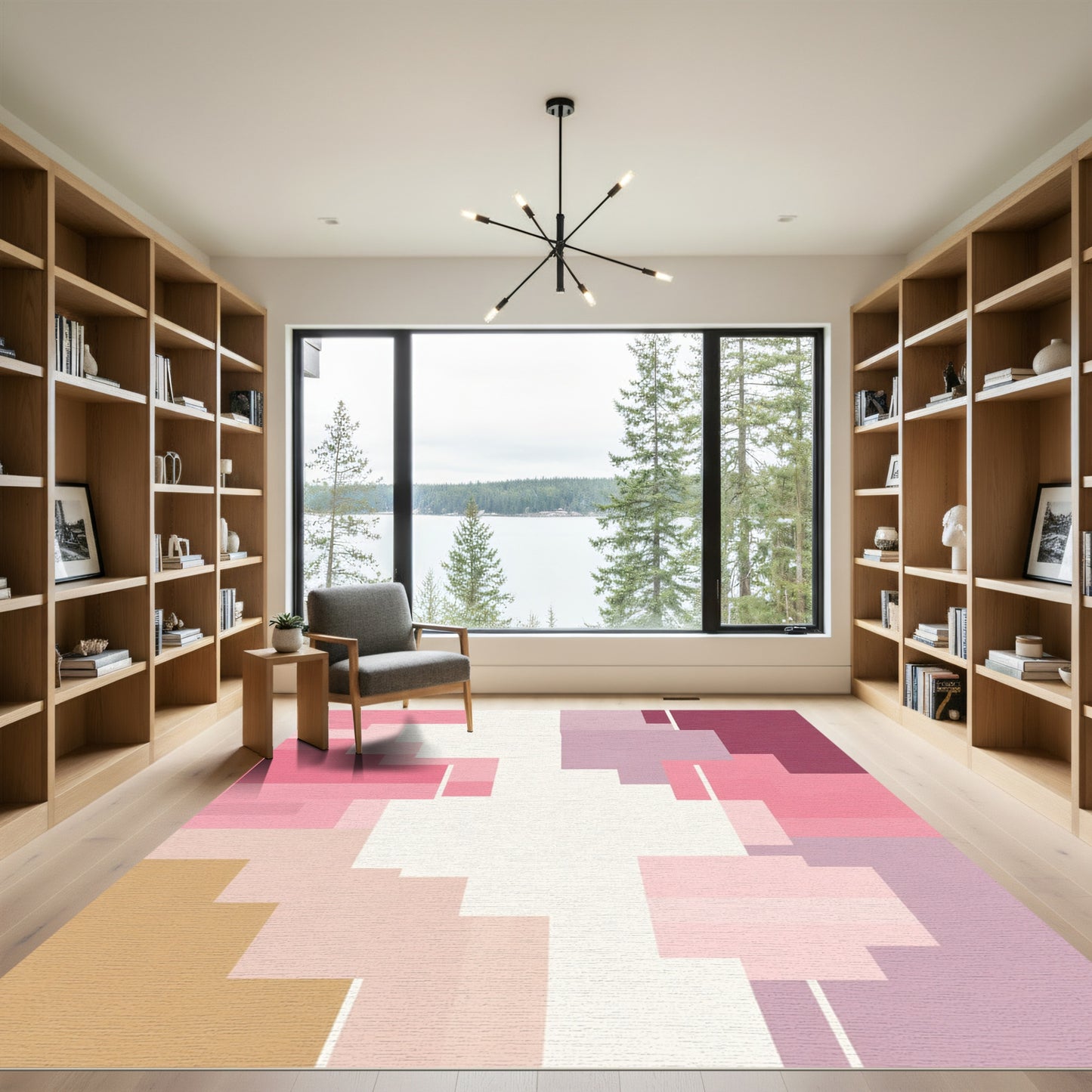 Pastel Pink Geometric Block Rug