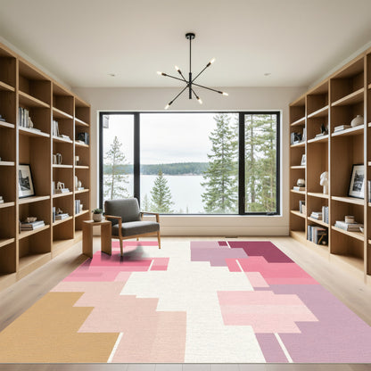 Pastel Pink Geometric Block Rug