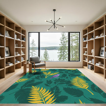 Purple Bird Teal Foliage Garden Rug