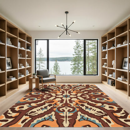 Brown Orange Earthy Tribal Medallion Rug