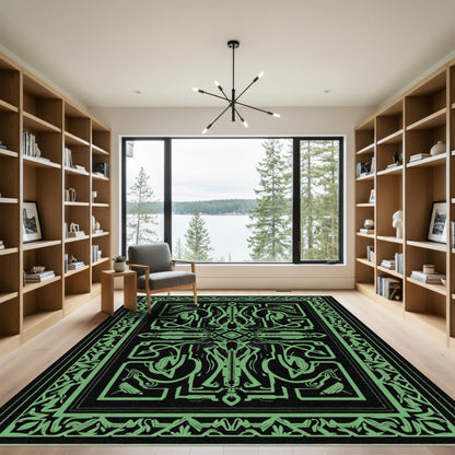 Emerald Black Geometric Art Deco Rug