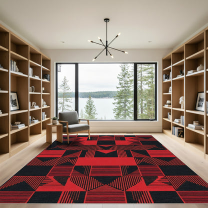 Modern Red Black Geometric Shapes Rug