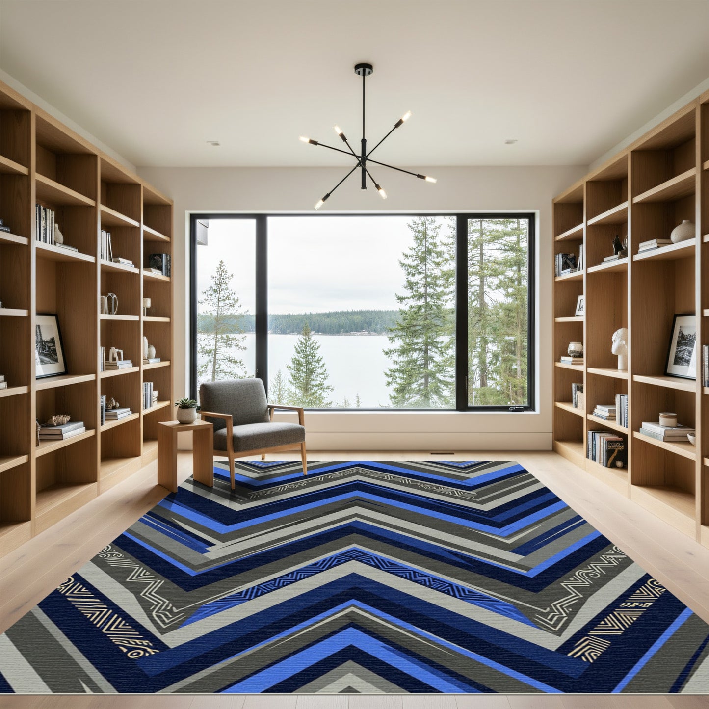 Blue Gray Geometric Chevron Tribal Rug