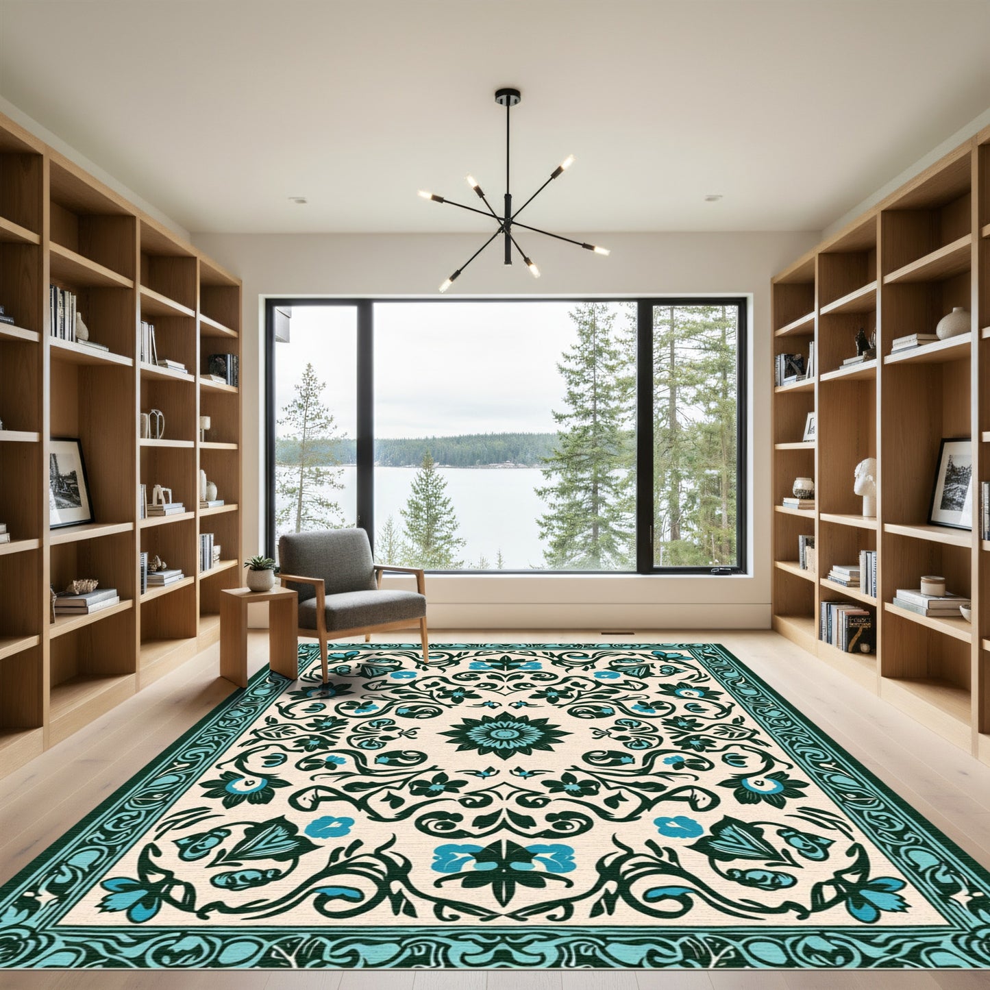Teal Teal Floral Vine Medallion Rug