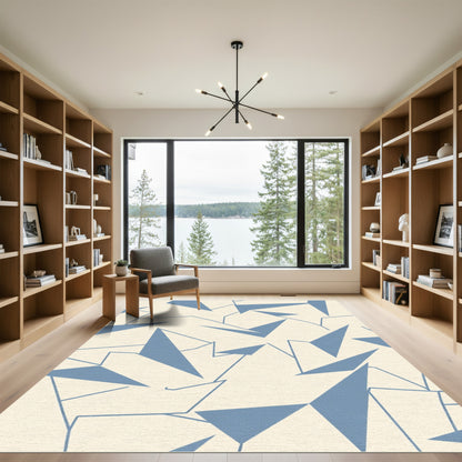 Blue Abstract Geometric Shapes Cream Rug