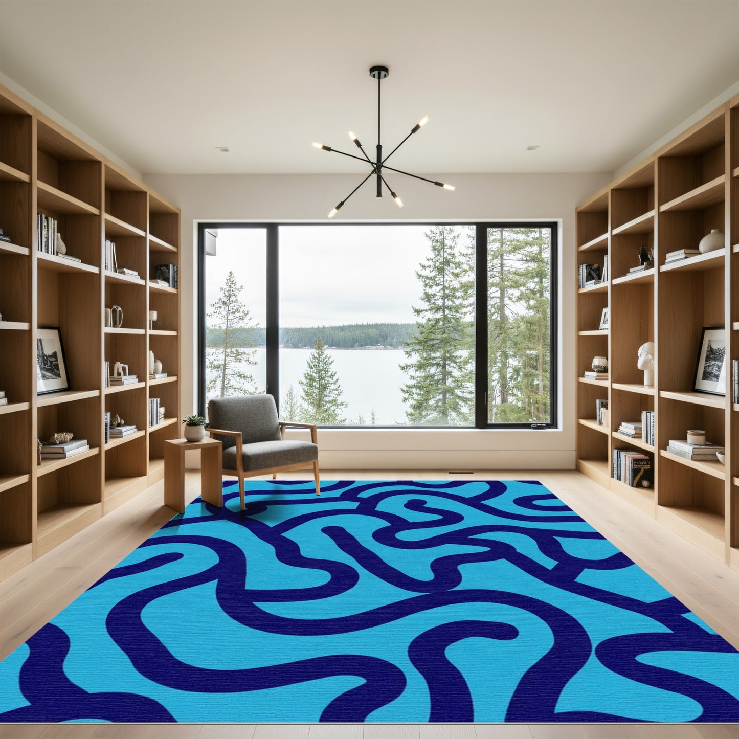 Deep Blue Abstract Organic Swirl Rug