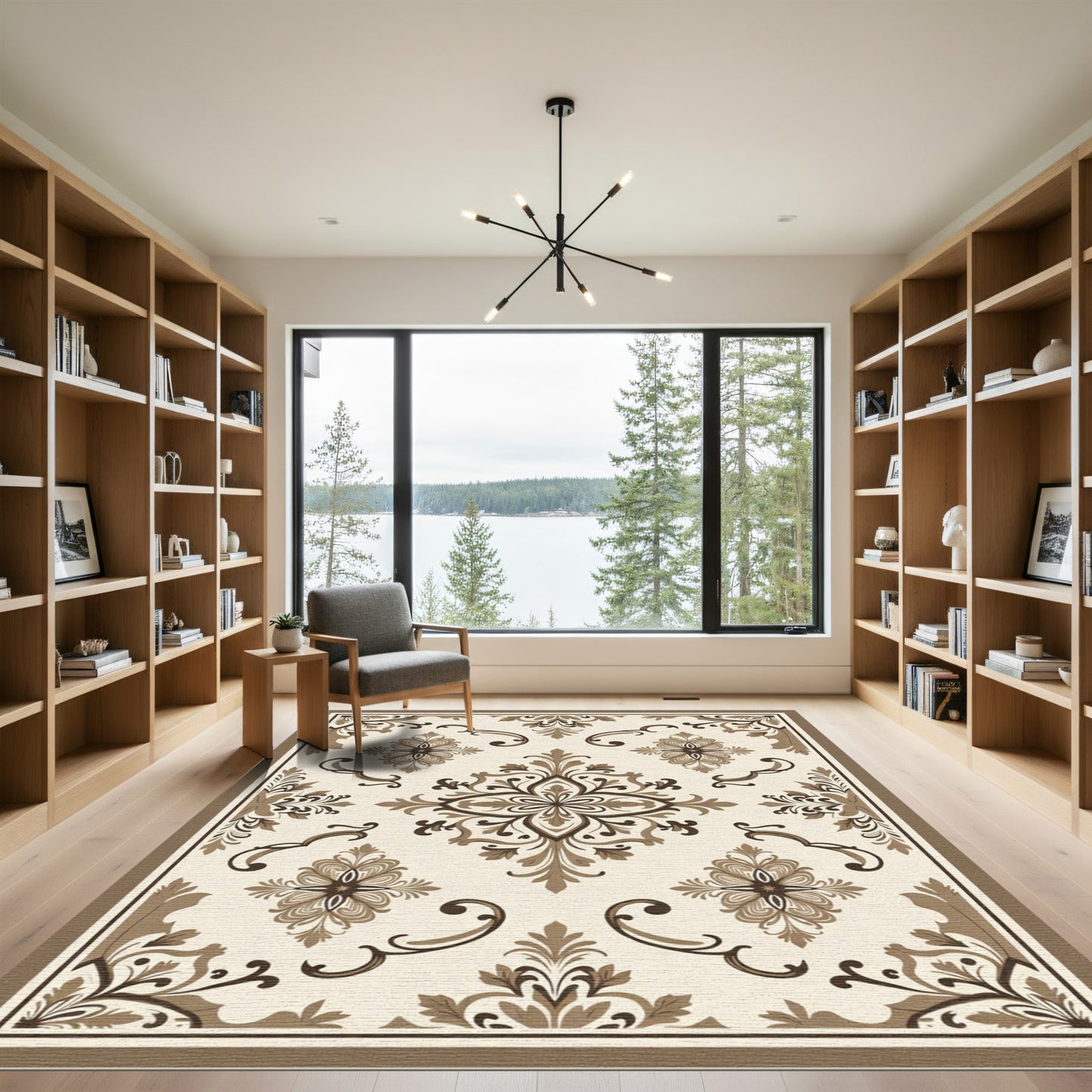 Classic Brown Floral Damask Medallion Rug