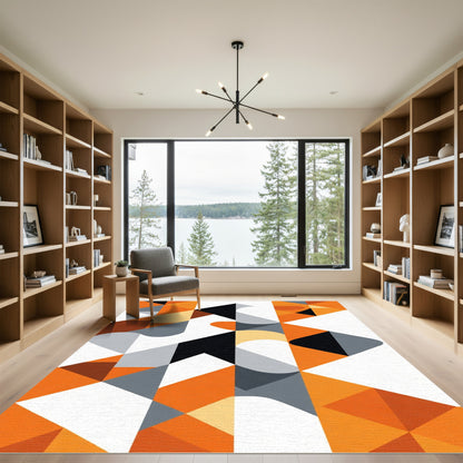 Modern Orange Geometric Abstract Overlay Rug