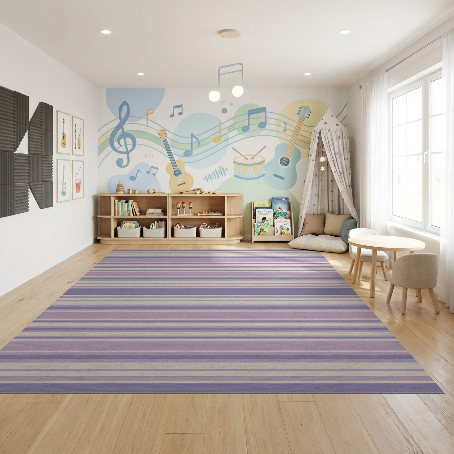 Soft Lavender Beige Striped Rug