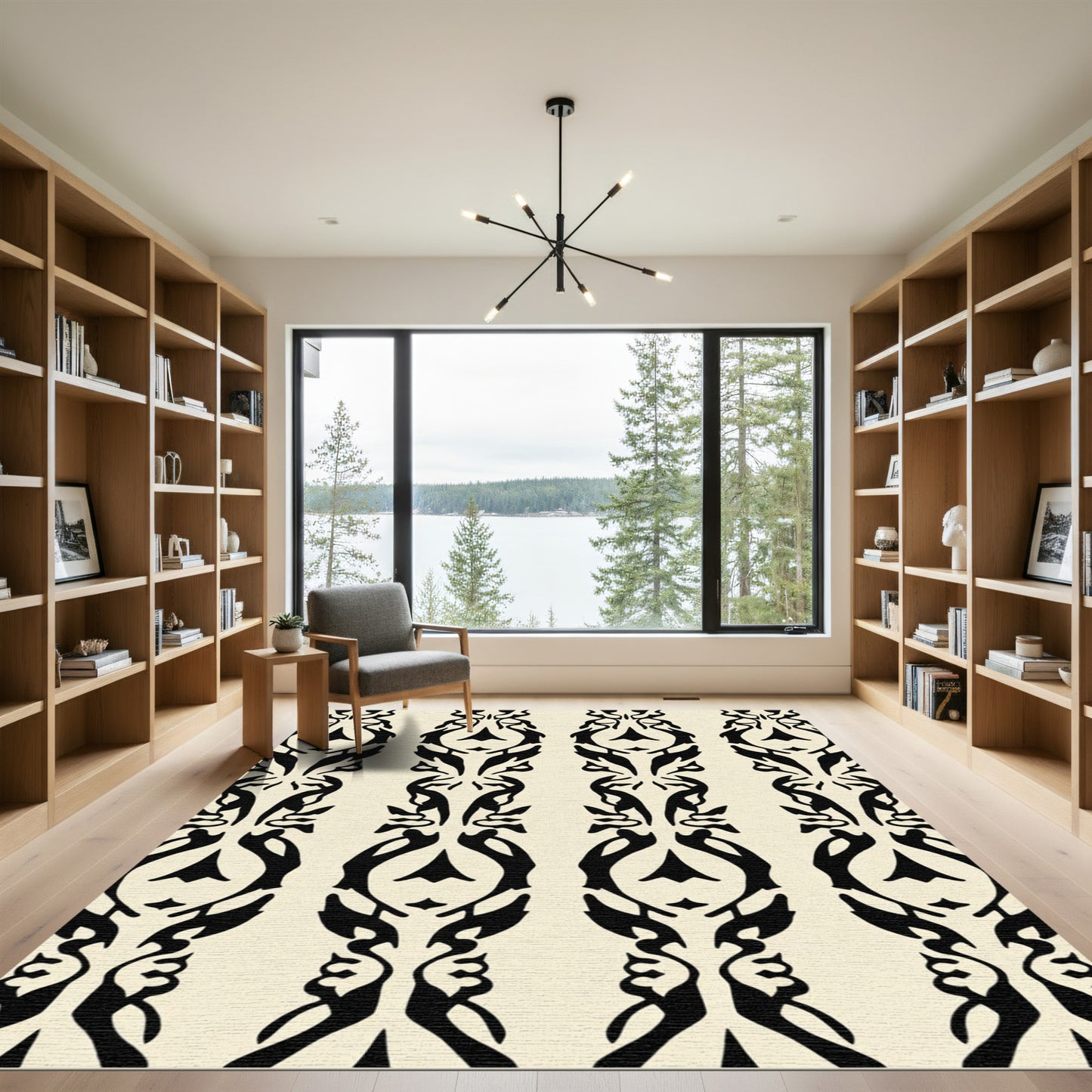 Black Ocher Organic Vertical Strips Rug