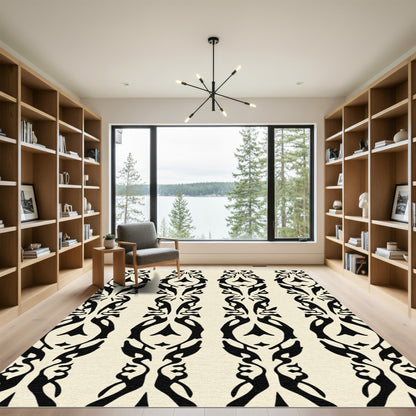 Black Ocher Organic Vertical Strips Rug