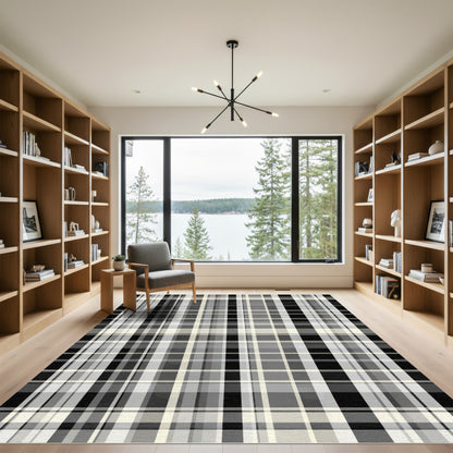 Monochromatic Plaid Intersecting Lines Fabric Rug