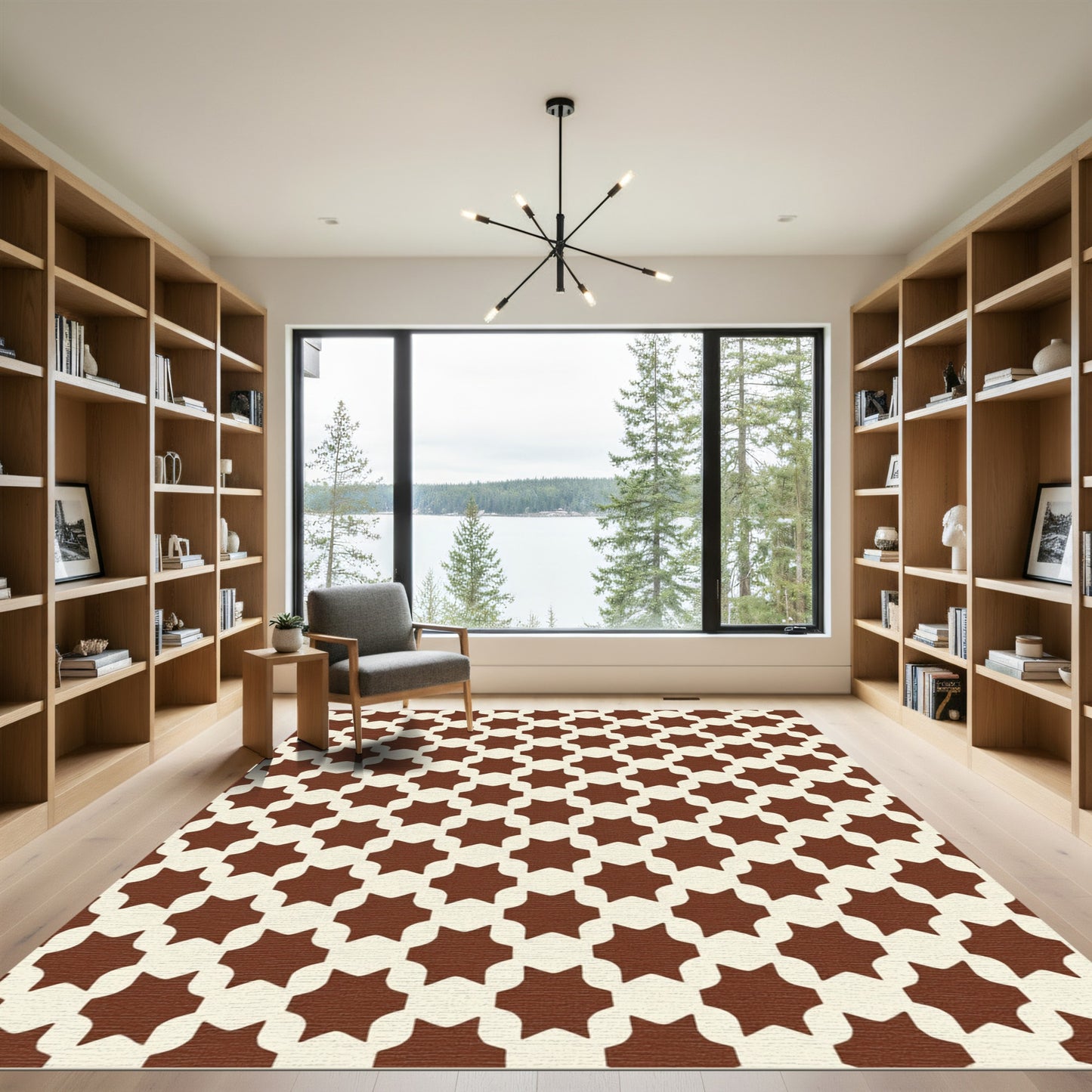 Brown Cream Geometric Starburst Rug