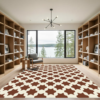 Brown Cream Geometric Starburst Rug