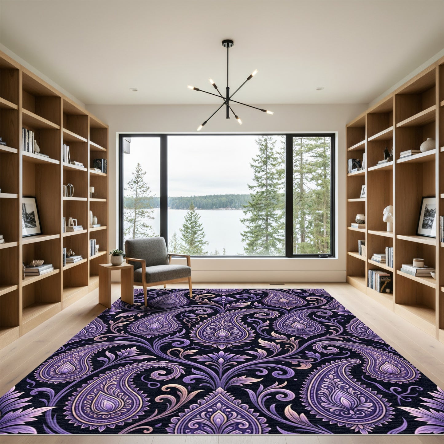 Ornate Purple Paisley Floral Swirl Rug