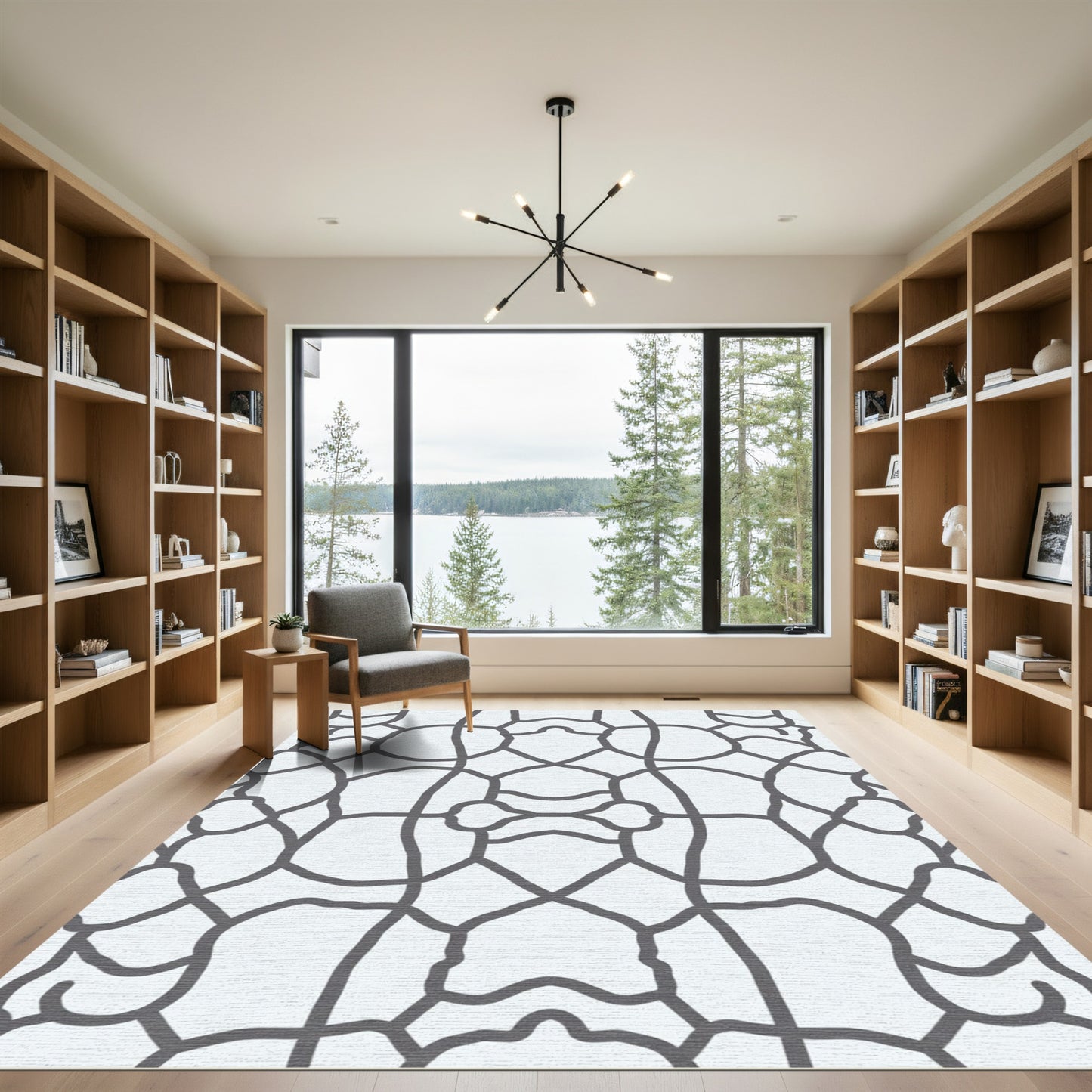 Organic Gray Interconnected Lines Rug