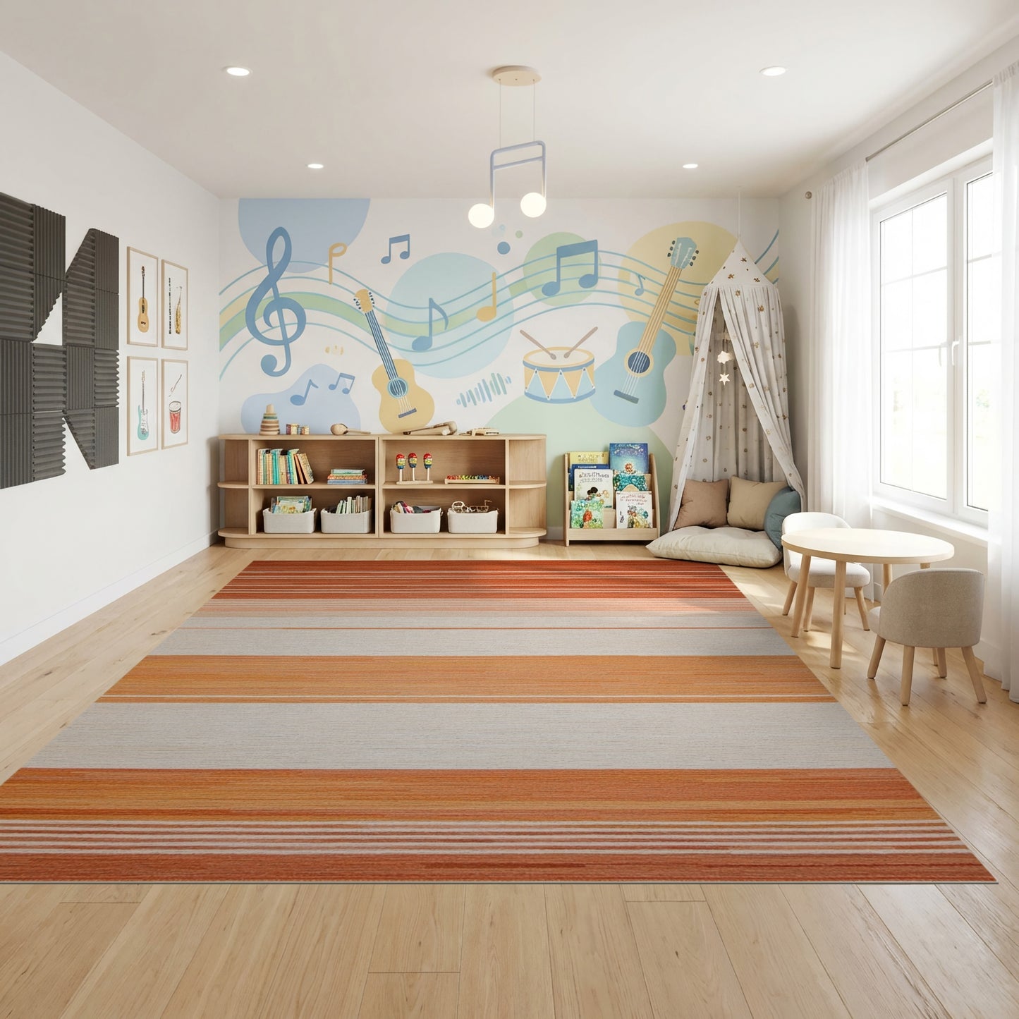 Rust Pink Cream Gradient Striped Rug