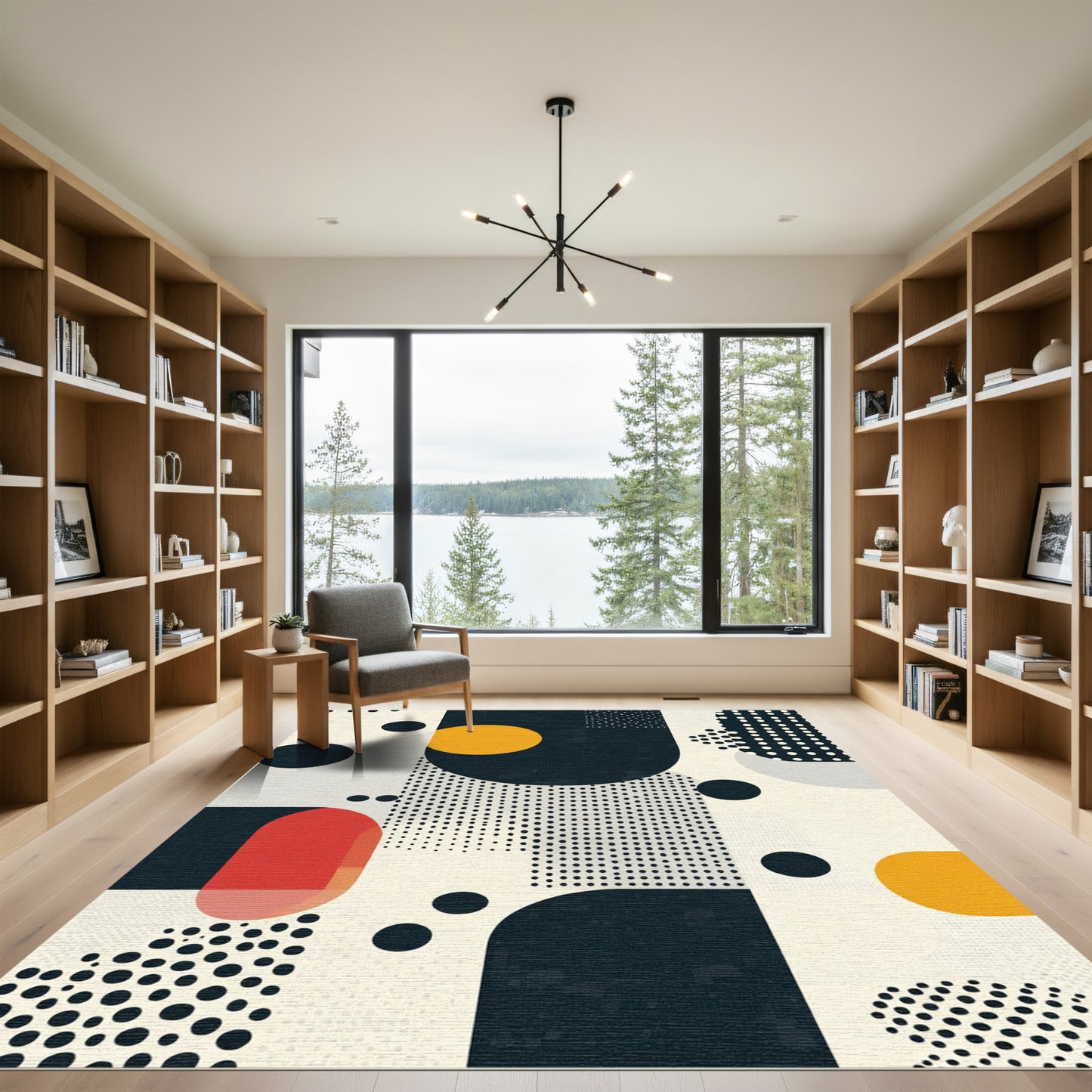 Abstract Circles Yellow Red Geometric Rug