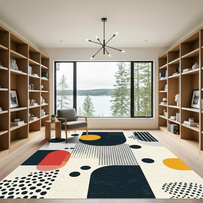 Abstract Circles Yellow Red Geometric Rug